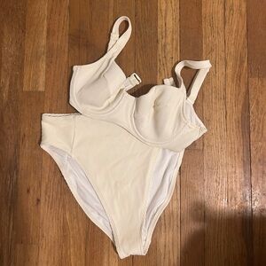 Cream Ribbed High-Waisted Bikini